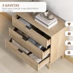 Cómoda com 3 Gavetas Cómoda Dormitório Estilo Nórdico com Painéis Ripados e Puxadores Metálicos 80x40x77,5 cm Madeira