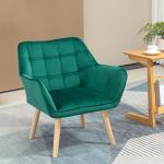 Poltrona Moderna de Sala Estofada em Veludo com Pés de Madeira Cadeira Relax para Sala de Estar Verde