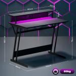 Secretária Gaming com Luzes LED 100x60 cm Tomadas de Corrente Suporte para Monitor Prateleiras e Comando Remoto Preto