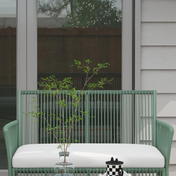 Conjunto de Jardim Exterior em Ratan Sintético com 2 Poltronas 1 Sofá de 2 Lugares 1 Mesa de Centro e Almofadas Verde
