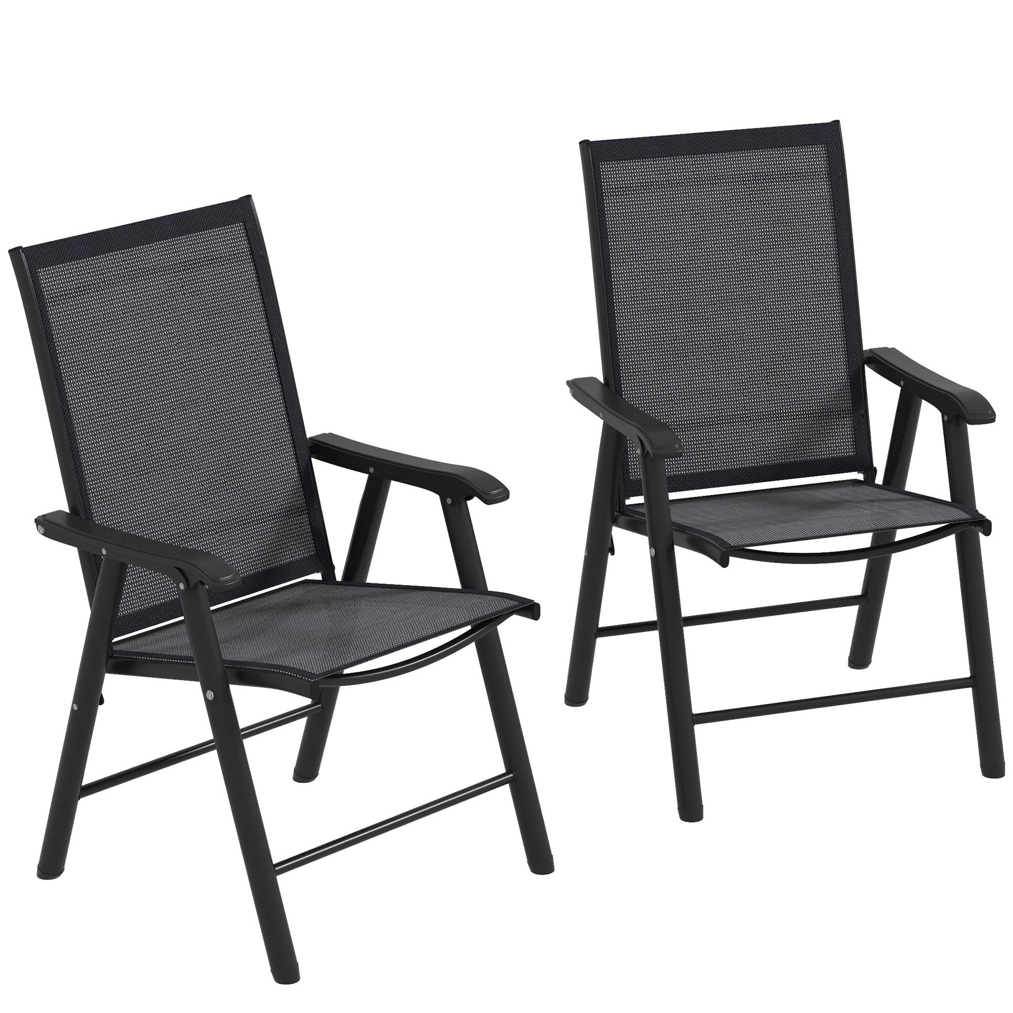 Conjunto de 2 Cadeiras Dobráveis para Exterior Cadeiras para Jardim com Textilene e Metal 58x64x94 cm Cinza Escuro