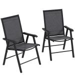 Conjunto de 2 Cadeiras Dobráveis para Exterior Cadeiras para Jardim com Textilene e Metal 58x64x94 cm Cinza Escuro