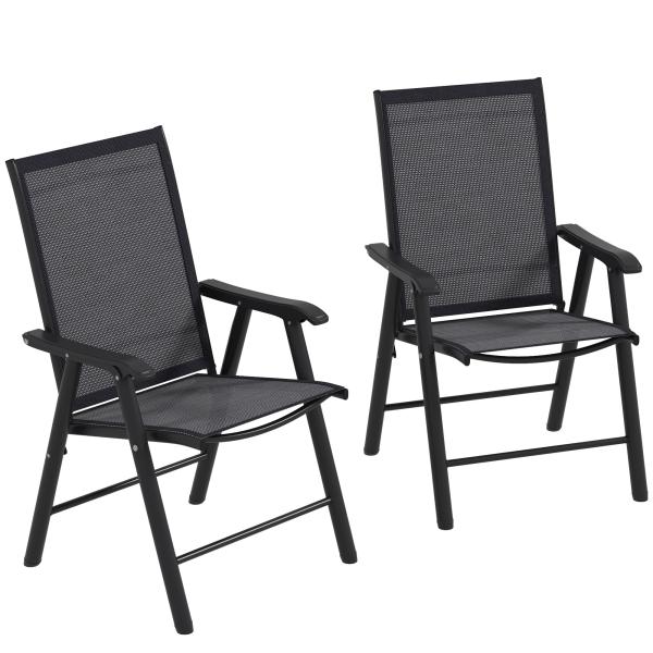 Conjunto de 2 Cadeiras Dobráveis para Exterior Cadeiras para Jardim com Textilene e Metal 58x64x94 cm Cinza Escuro