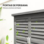 Armário de Armazenamento de Madeira para Jardim com 2 Prateleiras Interiores 2 Portas e Teto Inclinado para Exterior Terraço 87x46,5x96,5cm Cinza