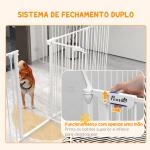 Parque para Cães de 8 Painéis 64x90 cm Dobrável de Aço com Duplo Travamento Função de Bloqueio e Formato Modular Branco
