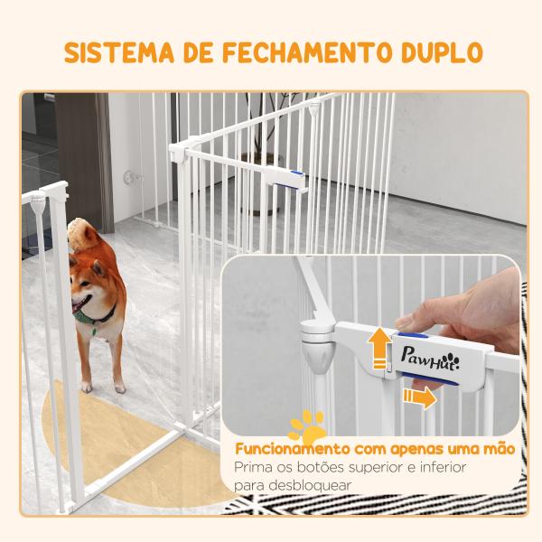 Parque para Cães de 8 Painéis 64x90 cm Dobrável de Aço com Duplo Travamento Função de Bloqueio e Formato Modular Branco