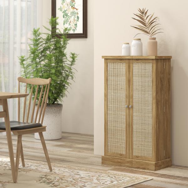 Armário de Cozinha Armário Despensa Cozinha com 2 Portas de Vime e 16 Prateleiras 60x30x104 cm Madeira