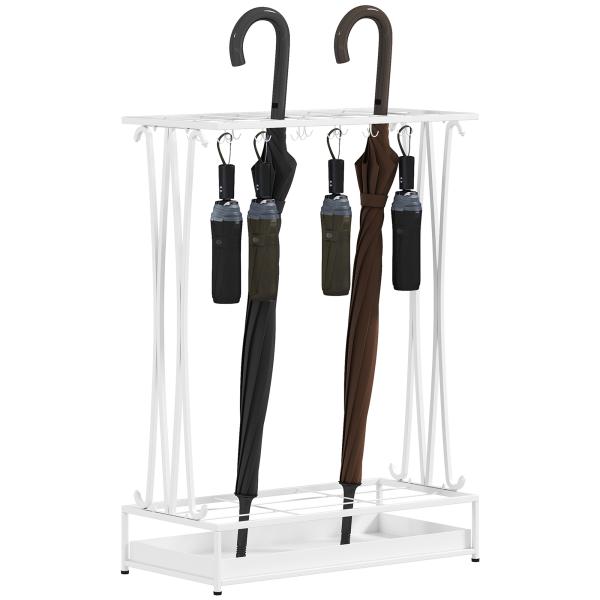 Suporte para Guarda - Chuva Moderno Retangular com 24 Ganchos 21 Espaços e Bandeja Recolhedora de Gotas 50x24x68 cm Branco