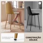 Conjunto de Bancos Altos de Cozinha com Encosto e Descanso para os Pés Revestidos em Linho e PU Estrutura de Aço Castanho