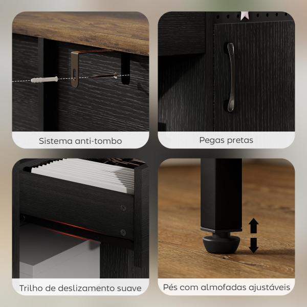 Aparador de 2 Portas com Orifícios 2 Compartimentos e Gaveta Prateleiras Ajustáveis 100x40x80 cm Preto e Castanho Rústico