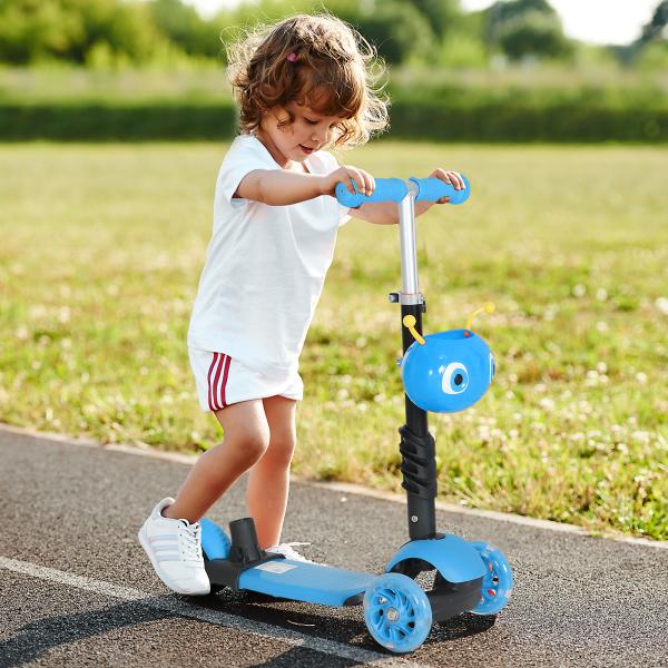 Trotinete 5 em 1 para Crianças com 3 Rodas Assento Removível e Guiador Ajustável Carga Máxima 50 kg 62x25x72,5 cm Azul