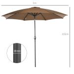 Chapéu de Sol a Manivela com Teto Inclinável e 8 Hastes de Metal para Pátio Varanda Exterior Ø300x240 cm Marrom