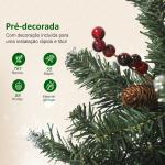Árvore de Natal Slim 230 cm com Luzes LED 8 Modos de Iluminação 761 Ramos com Purpurina Prateada Pinhas e Bagas Verde