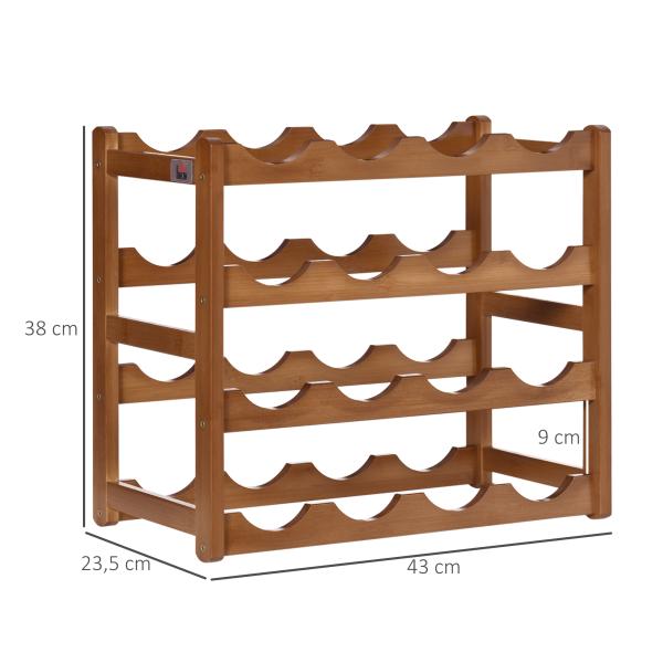 Suporte para 16 Garrafas de Bambu Prateleira para Garrafas de Vinho de 4 Níveis 43x23,5x38cm Marrom