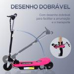 Trotinete Elétrica Dobrável para Crianças e Adolescentes acima de 7 Anos Velocidade de 10km/h Trotinete Elétrica com Guiador Ajustável e Freios Carga Máxima 50kg 78x37x89 - 95cm Rosa
