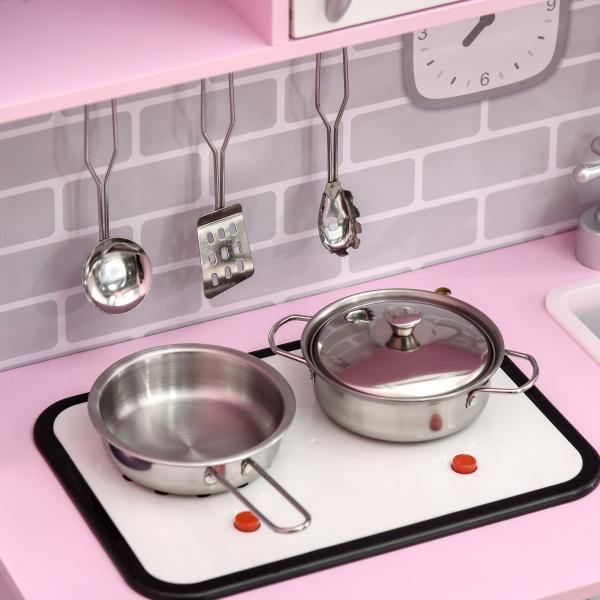 Cozinha Infantil para Crianças acima de 3 Anos Cozinha Infantil com Luzes Sons Lavatório Fogão e Forno 70x29x90cm Rosa