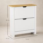 Sapateira Branca Estreita Armário para Sapatos com 2 Gavetas Basculantes para 12 Pares de Sapatos 72x26x80 cm