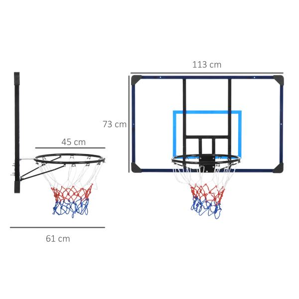 Tabela de Basquetbol de Parede Cesta de Basquetebol para Exterior 113x61x73 cm Azul e Preto