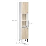 Coluna Casa de Banho Armário Alto Auxiliar de Casa de Banho com 2 Portas e 6 Prateleiras 31,5x30x169 cm Branco e Carvalho