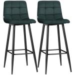 Conjunto de 2 Bancos Altos de Cozinha Bancos de Bar Estofados em Veludo com Apoio para os Pés e Encosto Verde