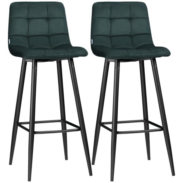 Conjunto de 2 Bancos Altos de Cozinha Bancos de Bar Estofados em Veludo com Apoio para os Pés e Encosto Verde