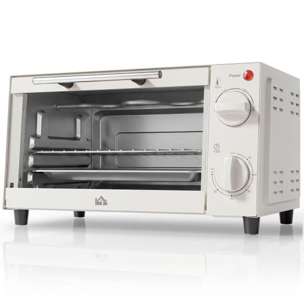 Mini Forno Elétrico 9L com Temperatura Ajustável até 230°C Temporizador 60 min e Bandeja para Assar 35x24,6x20 cm Creme