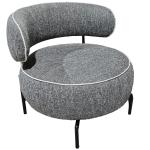 Poltrona de Sala com Assento Rotativo Revestida em Tecido Linho Assento Amplo Acolchoado Espesso Pés de Metal Cinzento Escuro