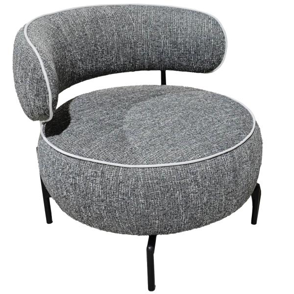 Poltrona de Sala com Assento Rotativo Revestida em Tecido Linho Assento Amplo Acolchoado Espesso Pés de Metal Cinzento Escuro