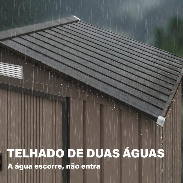 Abrigo de Jardim 213x130x185 cm Abrigo de Jardim Metálico de Exterior com 2 Portas Deslizantes e 4 Janelas Marrom
