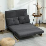 Sofá Cama Sofá Convertível em Cama de 2 Lugares Dobrável com Encosto Ajustável em 5 Níveis e 2 Almofadas 102x73x81 cm Cinza