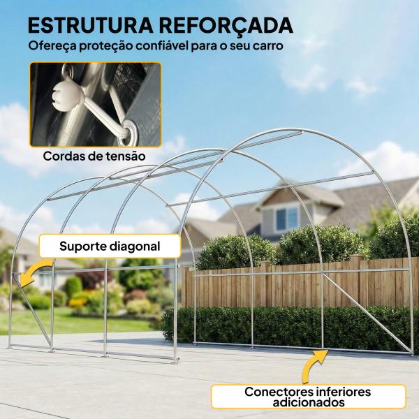 Garagem Exterior para Carro 3x5 m Impermeável com Tecido PE Resistente Estrutura de Aço Galvanizado UPF30+ Cinzento