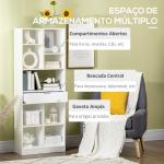 Estante de Madeira Estante para Livros com 1 Gaveta e 9 Compartimentos de Armazenamento 60x26x158cm Branco