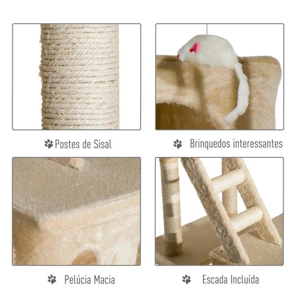 Arranhador para Gatos Centro de Atividade com Poste Cor: Bege - 60 x 50 x 180 cm