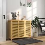 Sapateira de Entrada com 3 Portas de Persiana Prateleiras Ajustáveis para 16 Pares de Sapatos 100x35x80 cm Natural