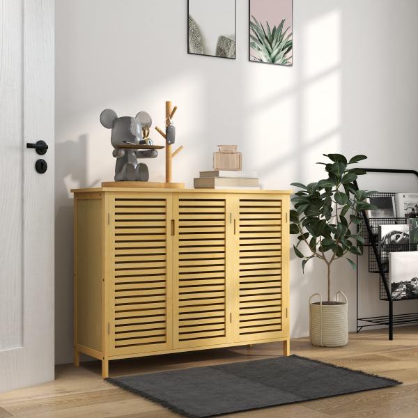 Sapateira de Entrada com 3 Portas de Persiana Prateleiras Ajustáveis para 16 Pares de Sapatos 100x35x80 cm Natural