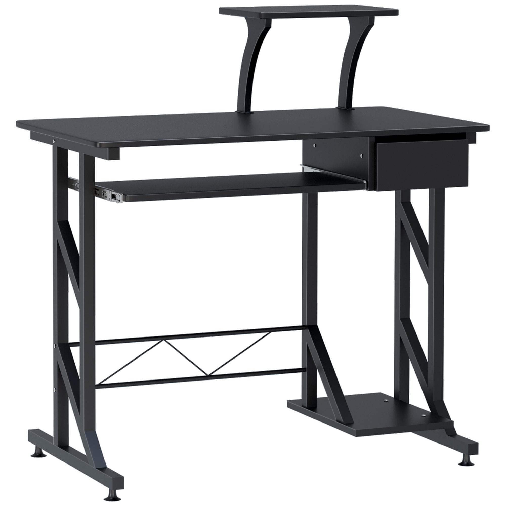 Mesa de Computador com 1 Gaveta Bandeja para Teclado e Suporte para CPU para Escritório Estúdio 90x50x95 cm Preto