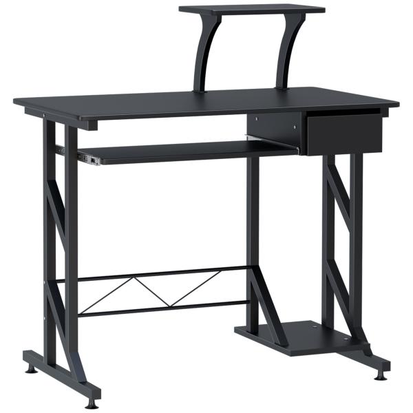 Mesa de Computador com 1 Gaveta Bandeja para Teclado e Suporte para CPU para Escritório Estúdio 90x50x95 cm Preto