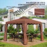Toldo de Substituição para Pérgola 300x300 cm com Duplo Teto e 8 Orifícios de Drenagem Marrom