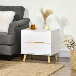 Mesa de Cabeceira com 2 Gavetas e Pés de Madeira Mesa de Cabeceira para Dormitório Estilo Moderno 50x40x50,5cm Branco