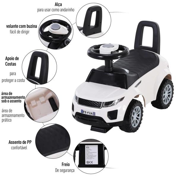 Carro andador para bebé sem Pedais com Alto - falante 60x38x42cm branco