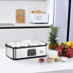 Iogurteira 30W Volume 1,44L com 8 Frascos de Cristal de 180ml Termostato Ajustável Temporizador de 1 - 48 Horas e Desligado Automático 36x18,8x14cm Prata