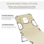 Espreguiçadeira de Jardim Reclinável e Dobrável com Orifício de Leitura Apoio para Cabeça e Encosto Ajustável em 4 Níveis para Praia 182x56x24,5 cm Bege