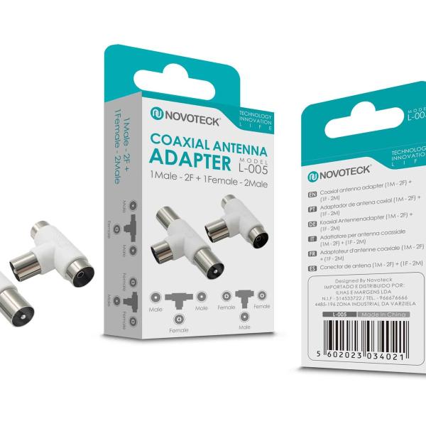Adaptador Coaxial de Antena NOVOTECK L-005 - Conectores Múltiplos para Divisão de Sinal, Instalação Fácil, Alta Compatibilidade