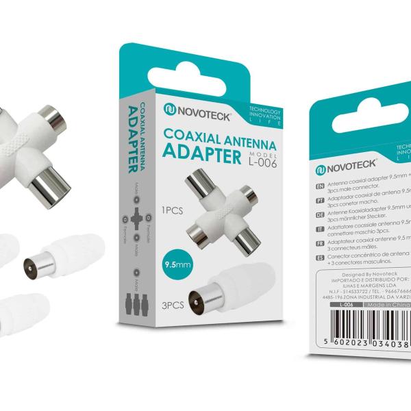 Adaptador de Antena Coaxial NOVOTECK L-006 - Conector Triplo Macho, Instalação Rápida, Alta Durabilidade