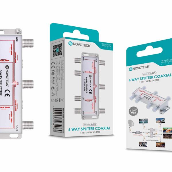 Divisor Coaxial de 6 Vias NOVOTECK L - 009 - 5 - 2500 MHz, Power Pass, Construção Metálica Durável
