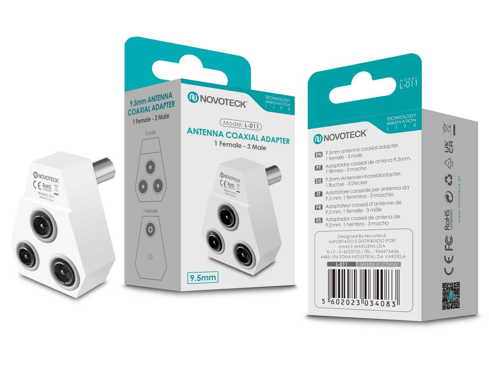Adaptador Coaxial de Antena NOVOTECK L-011 - 1 Fêmea para 3 Macho, Instalação Fácil, Design Durável