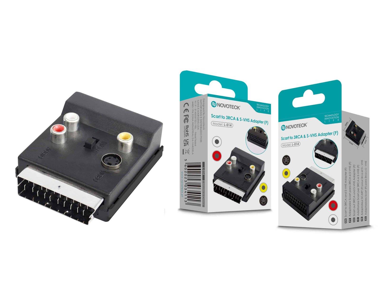 Adaptador SCART para 3 RCA e S-VHS NOVOTECK L-014 - Conversor de Sinal de Vídeo, Conexão Multiformato