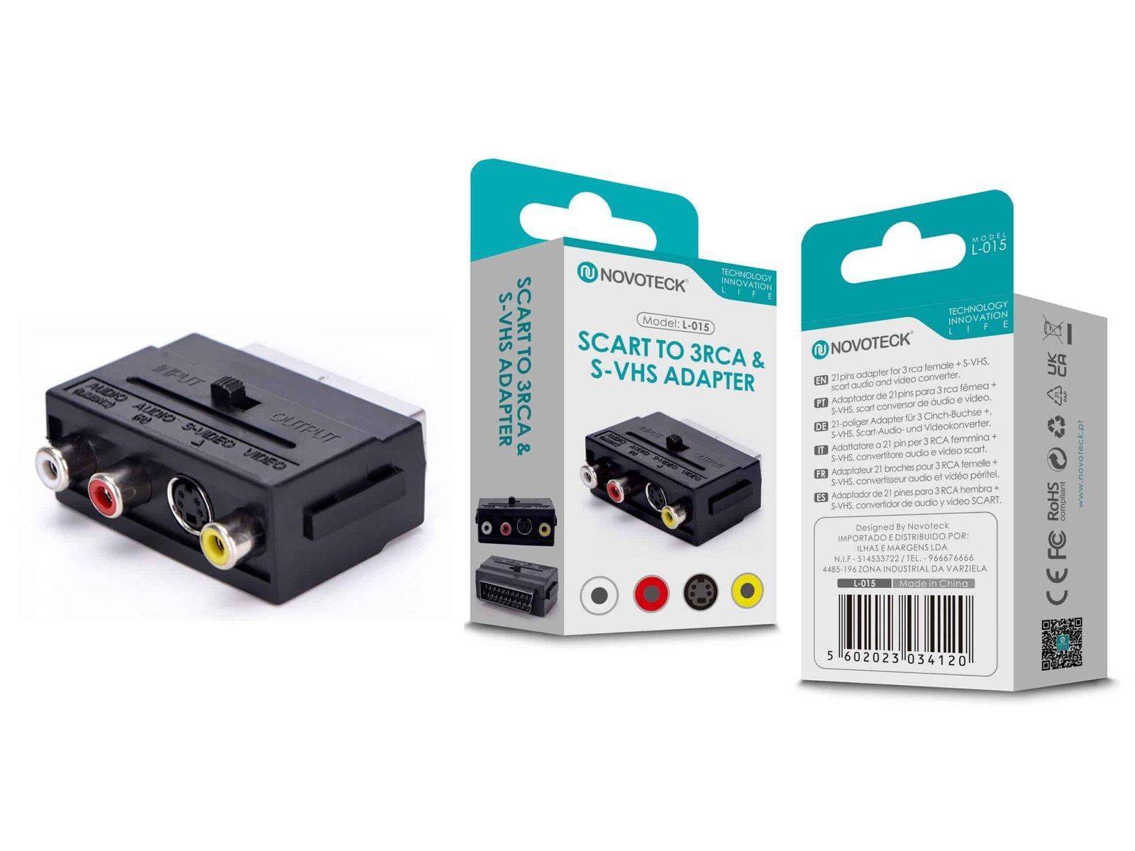 Adaptador Novoteck SCART para 3RCA & S-VHS – Modelo L-015, Conversor de Áudio e Vídeo de Alta Fidelidade, Compatível com Sinal S-VHS, Robusto e Prático