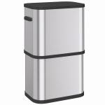 Caixote do Lixo 60 L em Aço Inoxidável, Estreito, com Suporte para Sacos, Tampa de Fecho Suave e Abertura por Toque, Prateado