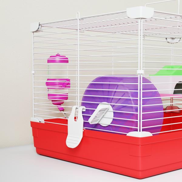 Gaiola para Hamster com Comedouro Bebedouro Rampa Ropa de Exercício para Pequenos Animais 47x30x27cm Branco e Vermelho